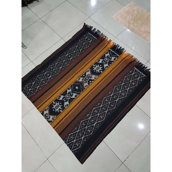 ELPHI Kain Tenun Motif Dayak Coklat Salur Kuning Gold Terbaru