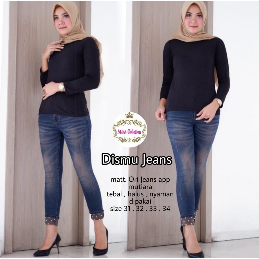 DISMU JEANS APLIKASI LIPAT MUTIARA VARIASI LASER BROWN GRADASI