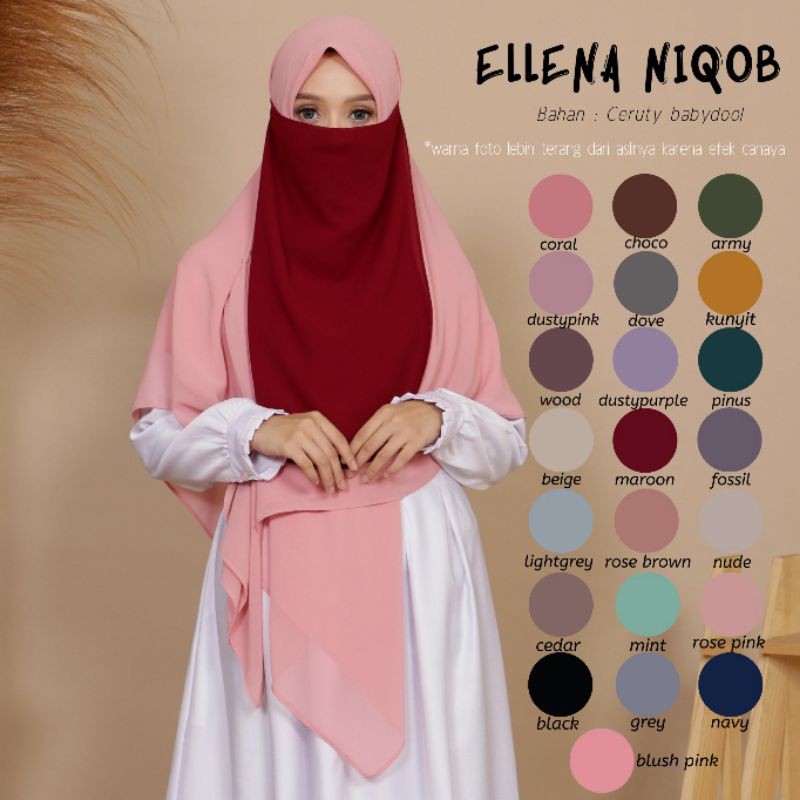 TERMURAH!!! (BISA COD) - ELLENA NIQOB - CADAR HIJAB TALI- BAHAN CERUTY BABYDOLL - BEST SELLER !!!