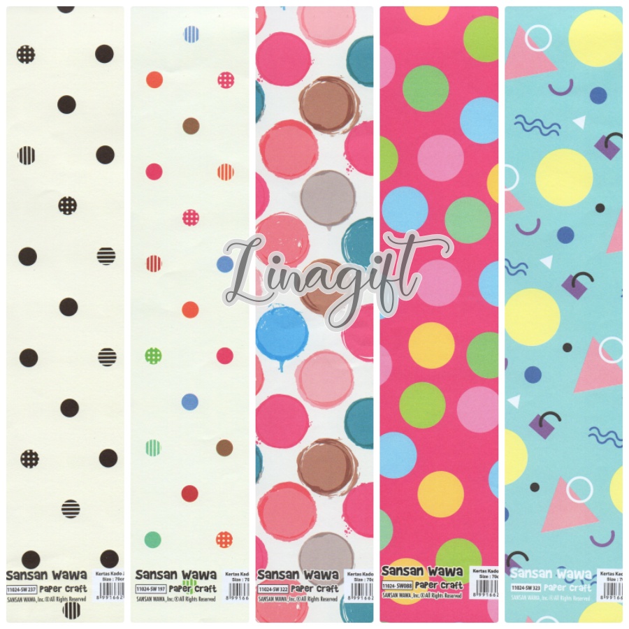 ( 5 Lembar ) JUMBO POLKADOTS - KERTAS KADO SANWA - GIFT WRAP PAPER SANSAN WAWA DOTS ONDE NETRAL VINTAGE DEWASA PINK BLUE TRIANGLE CLASSIC