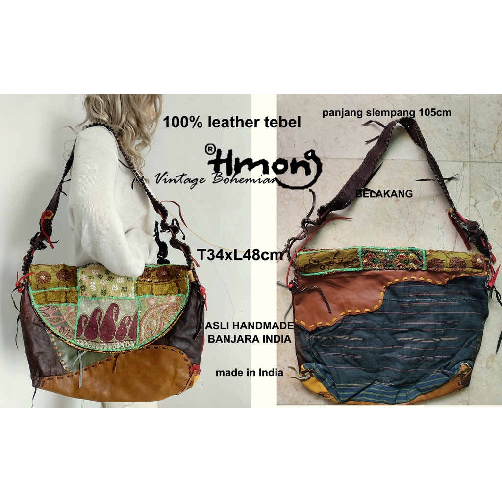 TAS BANJARA INDIA/TAS BORDIRAN VINTAGE/TAS KULIT BOHO/TAS KULIT VINTAGE/TAS KULIT SUKU HMONG THAILAN