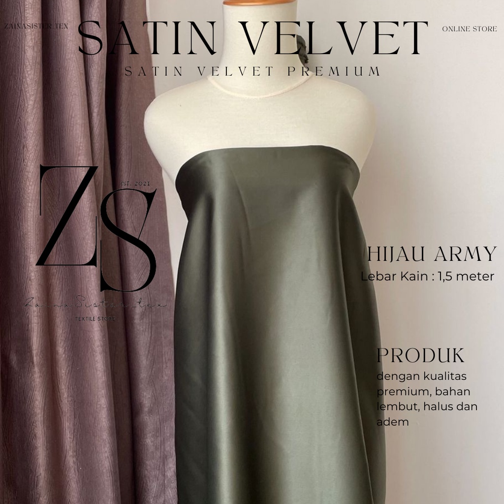 Kain Bahan Satin Velvet Premium Meteran Grade A Warna Hijau Army