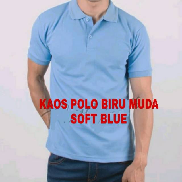 KAOS KRAH BIRU MUDA - KAOS KERAH SKY BLUE BIRU LANGIT - BABY BLUE - KAOS PRIA KRAH