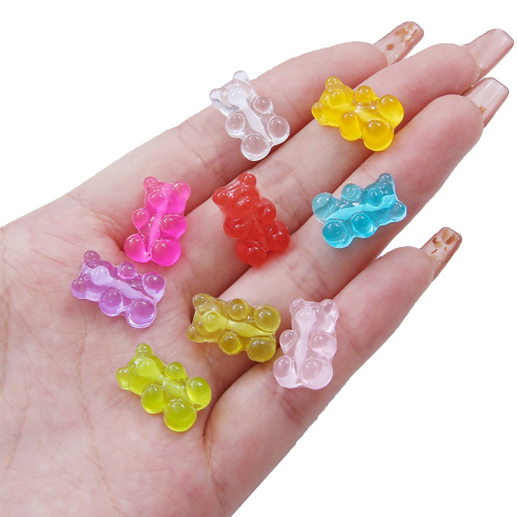 10pcs 17x11mm Candy Color Gummy Mini Bear Charms for Making Cute Earrings Pendants Necklaces DIY Creative Jewelry Finding