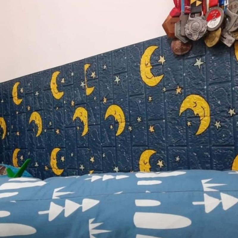 wallpaper sticker foam premium motif bulan sabit kuning