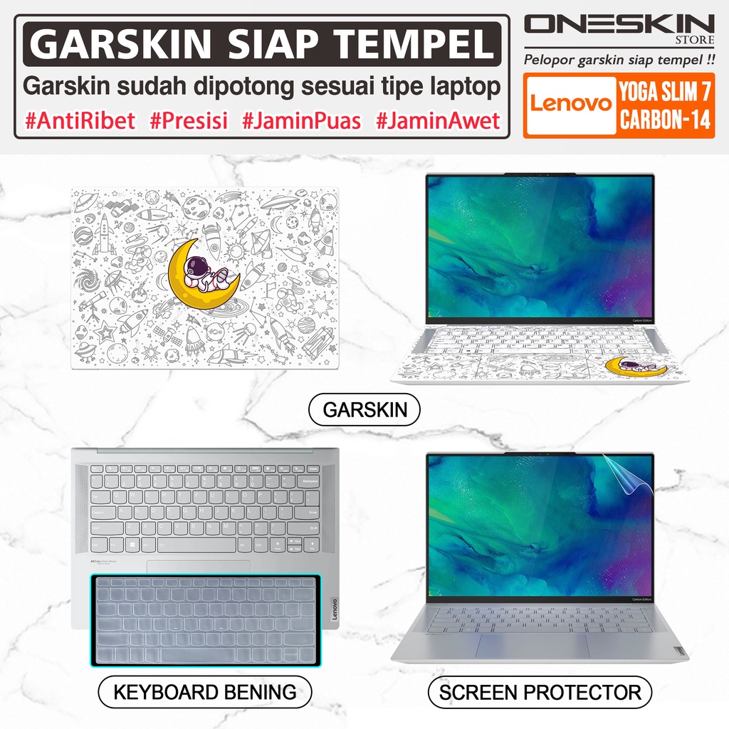 Garskin Sticker Laptop Pelindung Screen Keyboard Protector Lenovo Yoga Slim 7 7i Carbon-14 14ACN6 Gambar Full Body Silikon Bening Glossy Doff Cooskin