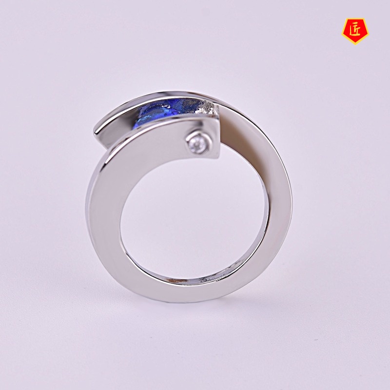 [Ready Stock]Creative Modern Inlaid Sapphire Ring