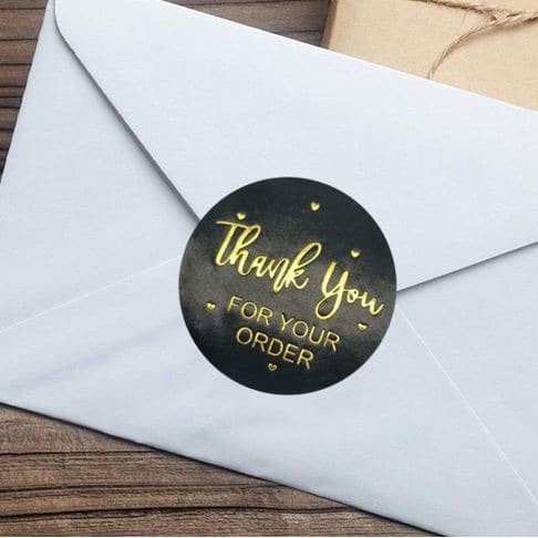 Paper Tags - 1&quot; Black Round Gold Letter Sticker (10 pcs)