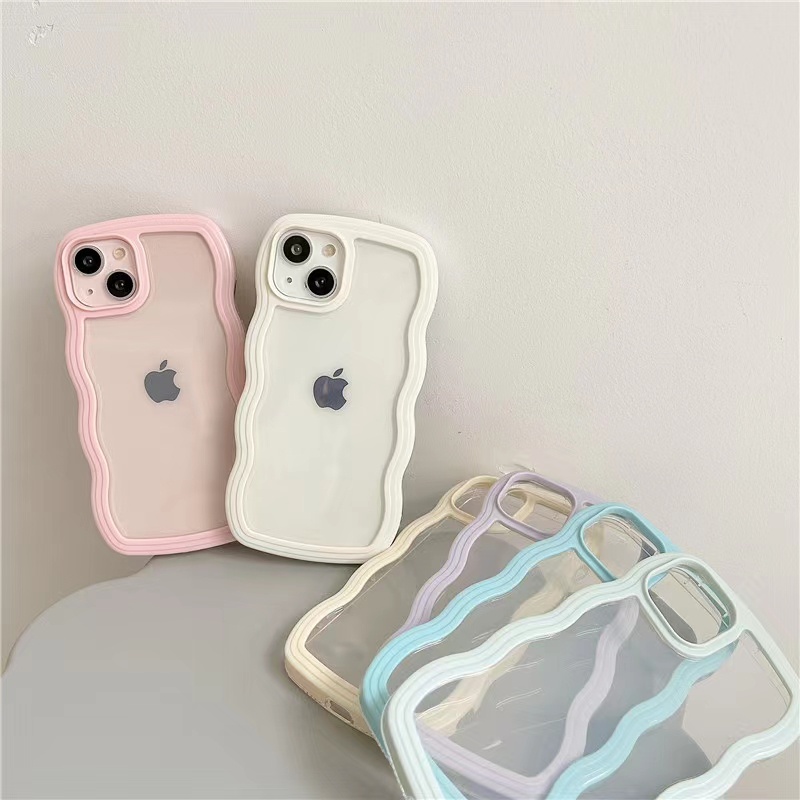 Case Transparan 2 in 1 Frame Gelombang Bahan Tpu Untuk iPhone 13 13pro 13prm 11 Xr xs 13 12pro xs max