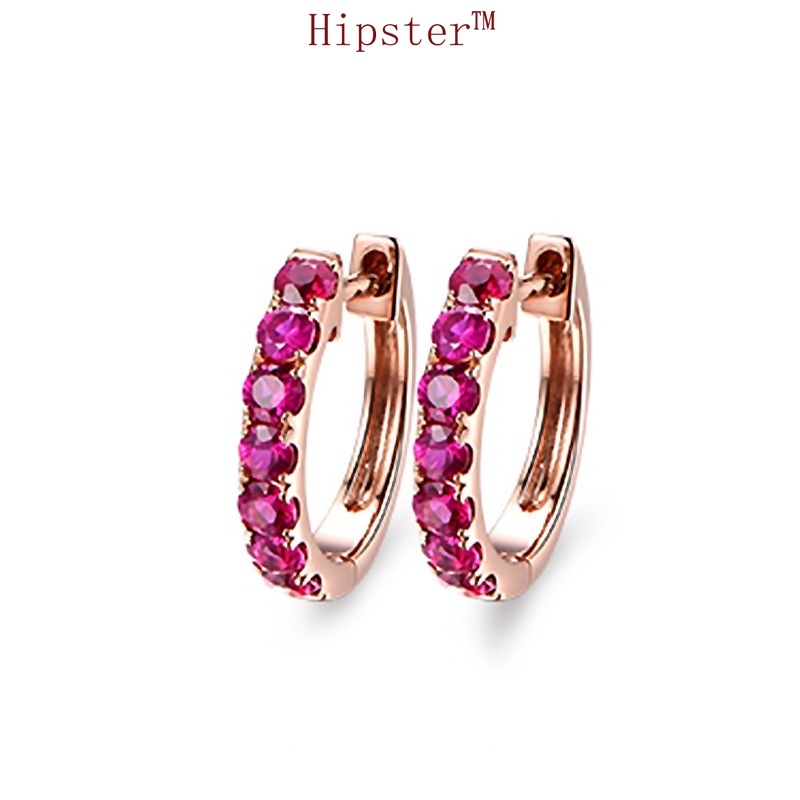 Hot Sale Simple Geometric Full Diamond Ruby Stud Earrings