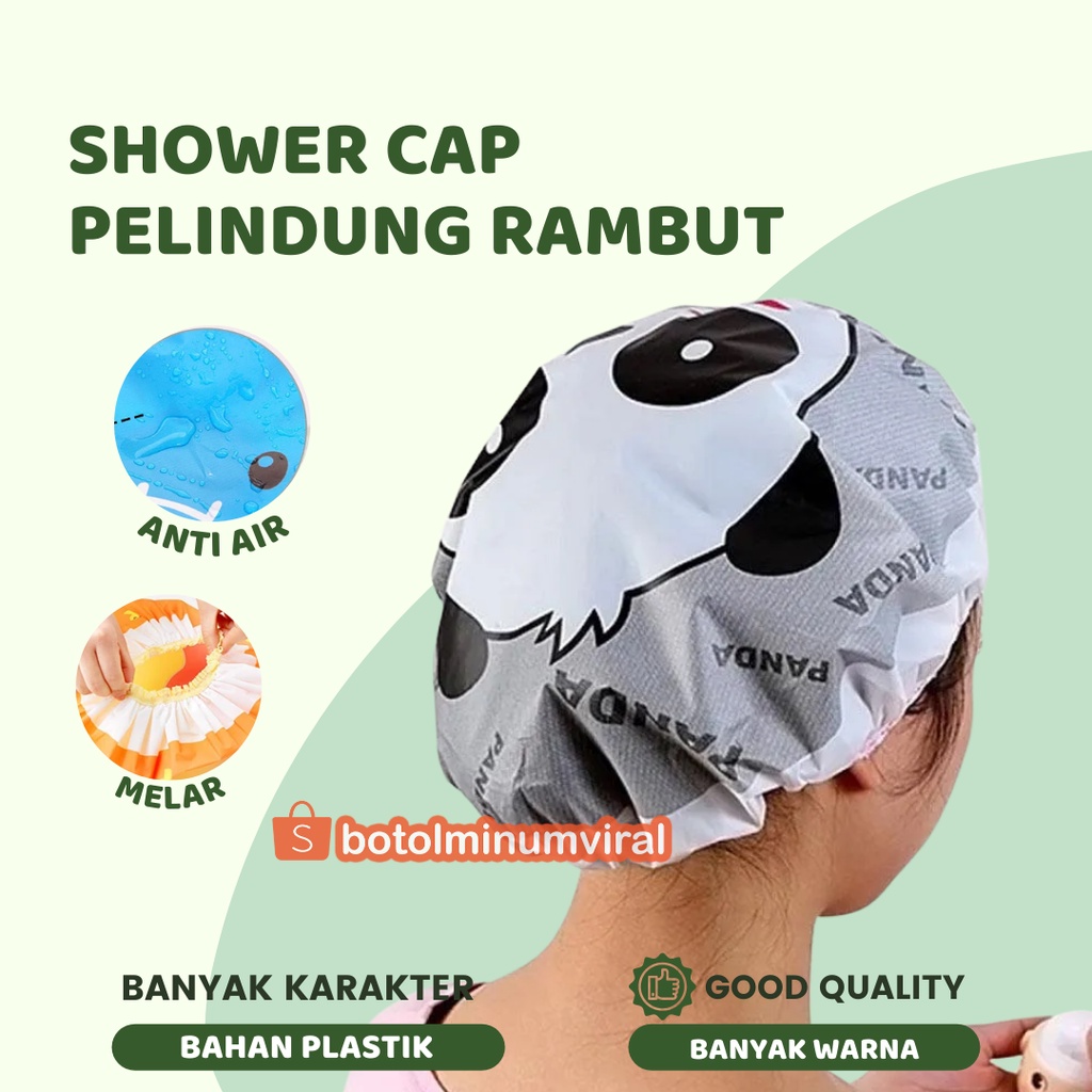 Shower Cap Topi Mandi Tahan Air Waterproof Karakter Kartun Lucu Premium