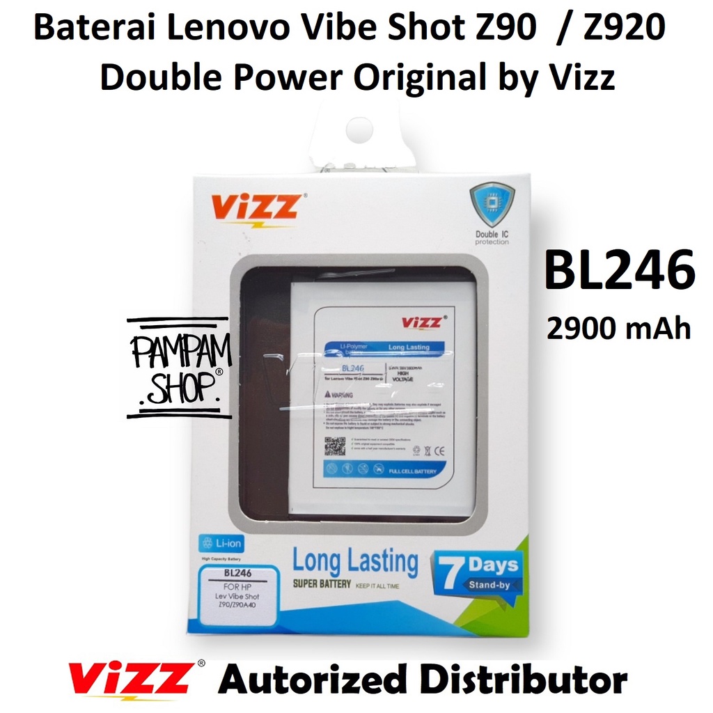 Baterai Vizz Double Power Original Lenovo Vibe Shot Z90 Z920 BL246 Batre Batrai Battery HP Handphone Ori BL 246