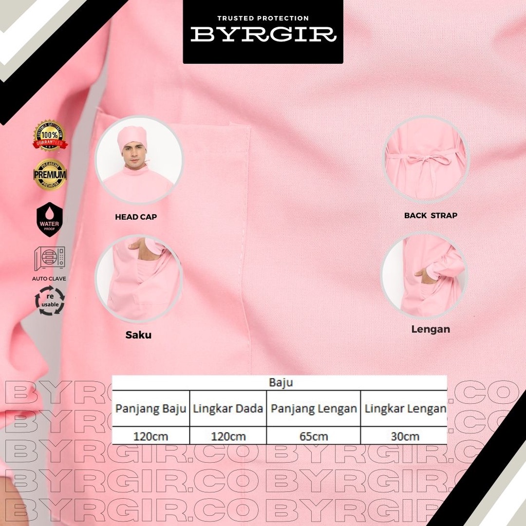 BYRGIR Surgical Gown Baju Operasi Katun Oxford Waterproof APD