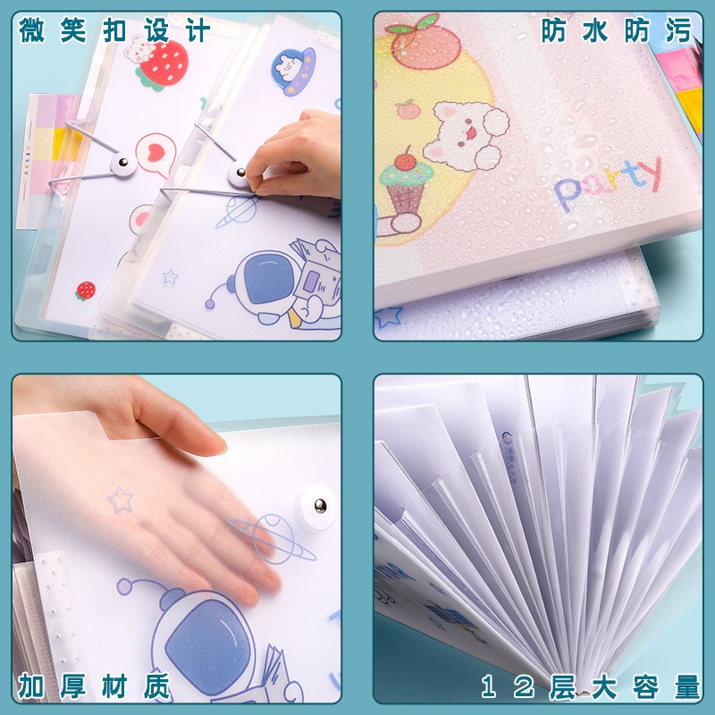 Buku Map Berlapis Penyimpanan File Dokumen A4 Folder Organizer Kertas Model Lucu / Simple Untuk Anak Sekolah Mahasiswa Kuliah Kerja Kantor Bahan Plastik PP Hard Cover Anti Air Waterproof Multi-Layer File Bag Folder Portable