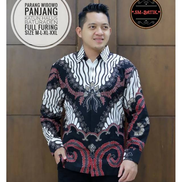 Kemeja Batik Eksklusif Pria PARANG WIBOWO Batik Lengan Panjang Lapis Furing Bahan Katun Baturaden