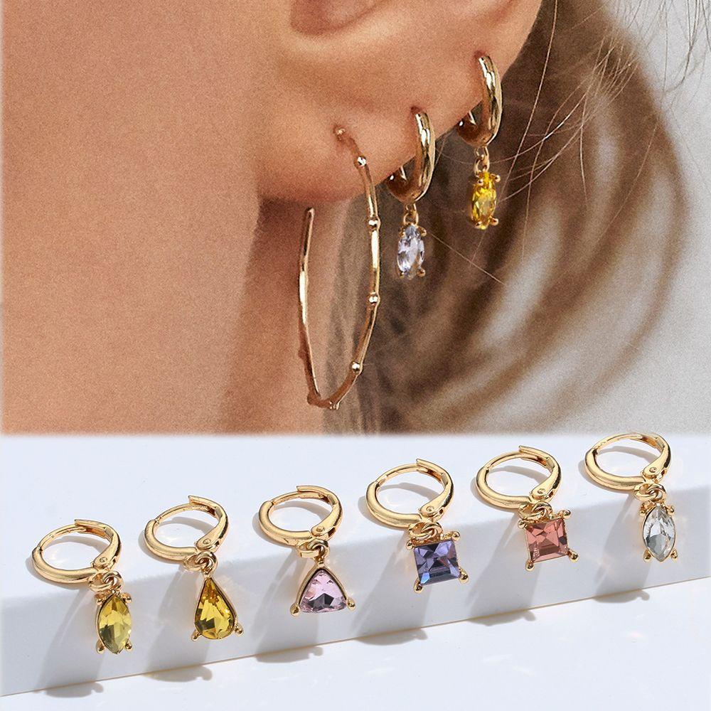 Solighter 6pcs/Set Anting Juntai Warna Emas Baru Fashion Citrine Amethyst