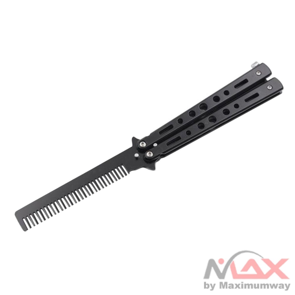 Sisir Laki Laki Sejati Sisir Besi Model Auto Macho Anti Stres Sisir Lipat Besi Sisir Cowok Foldable Comb Stainless Steel Practice Training Butterfly Knife Comb Beard Moustache Brushes Hairdressing Styling Tool Folding