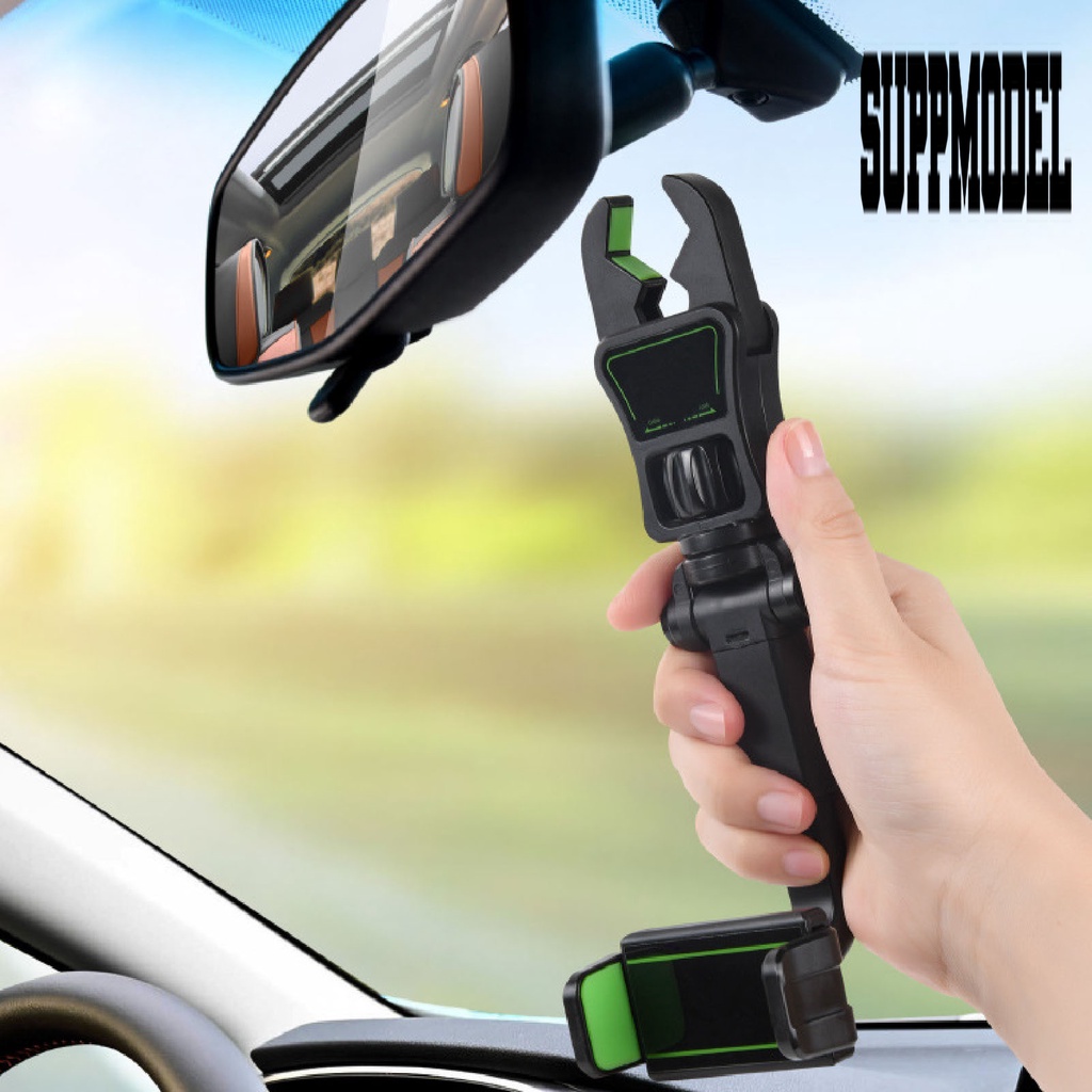 Bracket Klip Mount Kaca Spion Interior Mobil Holder Handphone Rotasi Besar Warna Hitam