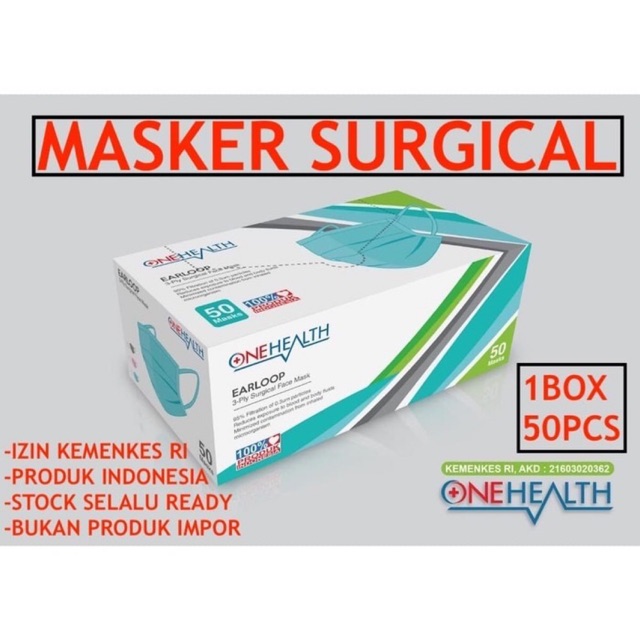 Masker Medis 3 ply Onehealth Per Box isi 50 Pcs / Surgical Face Mask One Health