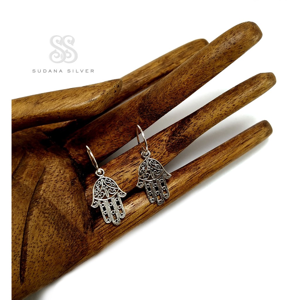 Anting Giwang Perak Motif Telapak Tangan Silver 925 Bali