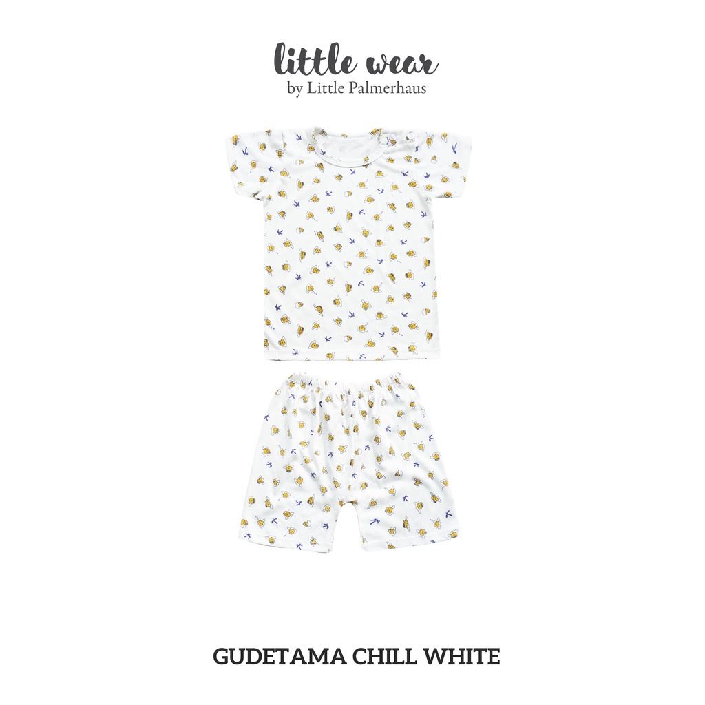 Baju Bayi Anak 1-3 Tahun Setelan Pendek Kancing Pundak Palmerhaus Little Wear Sanrio Gudetama Shoulder Button Short Sleeve Chill White /Lazy Cheese