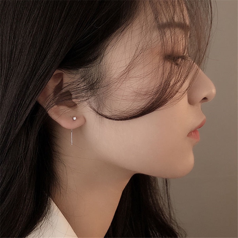 [1 Pair Korean Vintage Geometric Cube Tassel Pendant Earrings] [Women Bridal Wedding Drop Earrings] [Ladies Elegant Long Dangle Earrings]