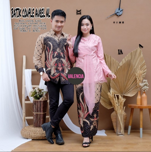 Couple Batik Kebaya Aurel  Formal Couple Batik Brukat Velvet Payet Couple Pesta ( Kemeja + Kebaya )