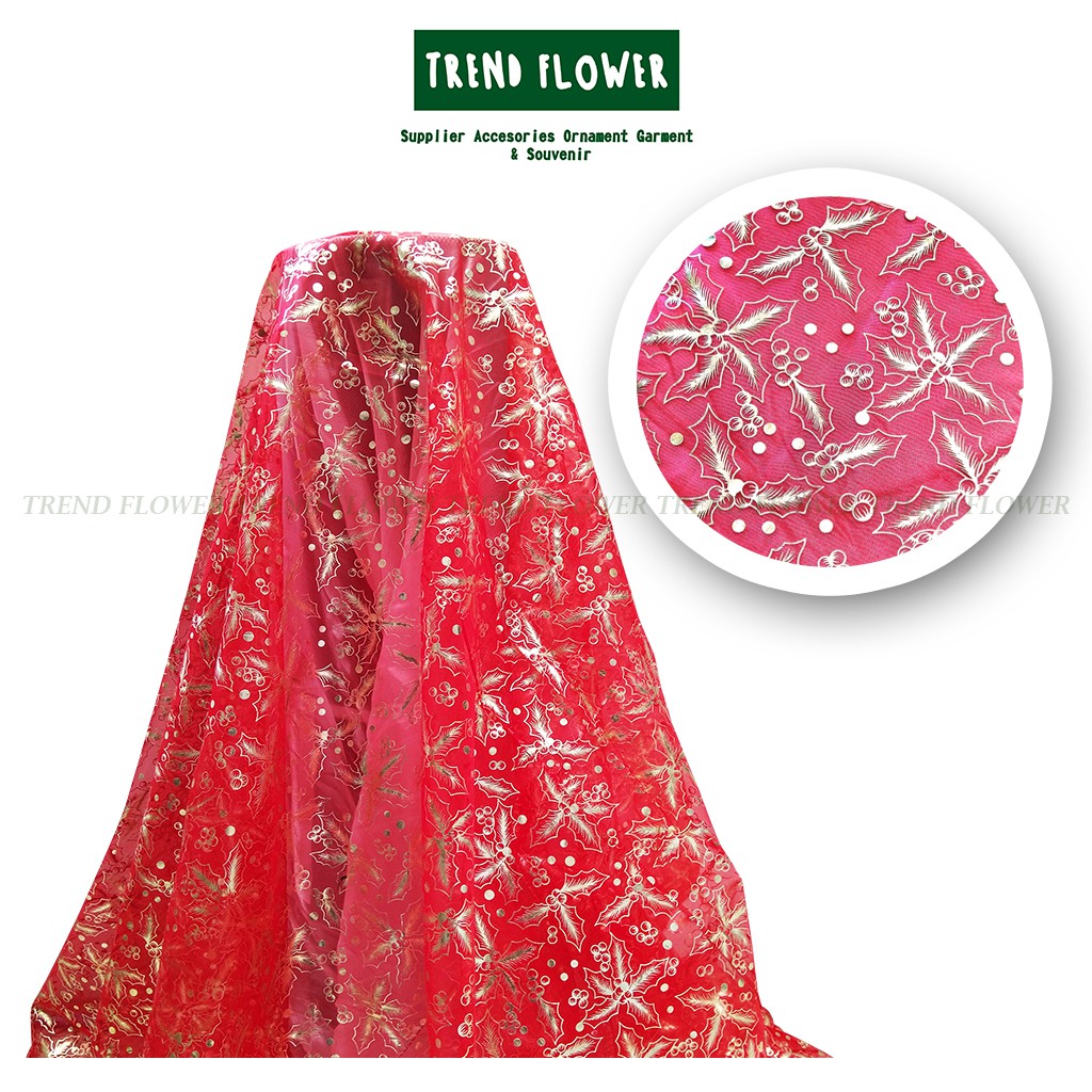 Kain Import Motif Bunga Natal, kain baju natal, hiasan natal canti dan murah