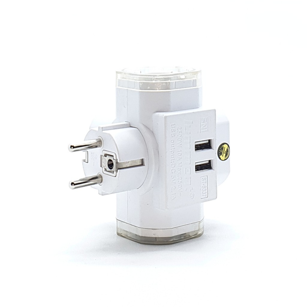 @12 Pcs (1 Kotak) ST-6837 Lumment Steker T Arde Saklar Lampu USB Fast Charging