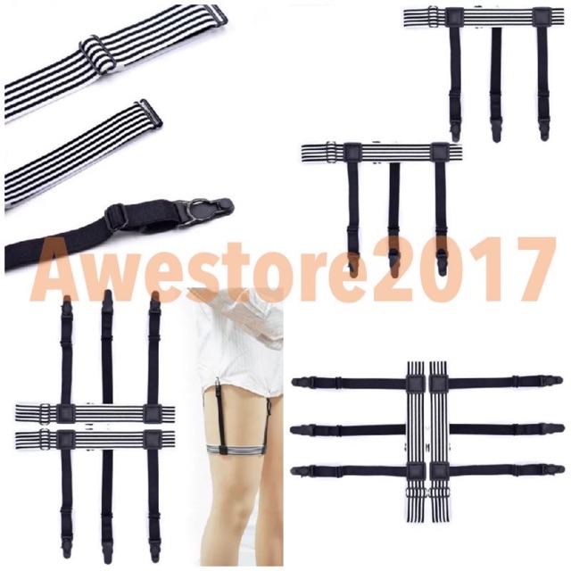 Shirt Suspender Paha Intactor Leg Holder Suspenders Penahan Perapih Kemeja Stripes Putih Hitam