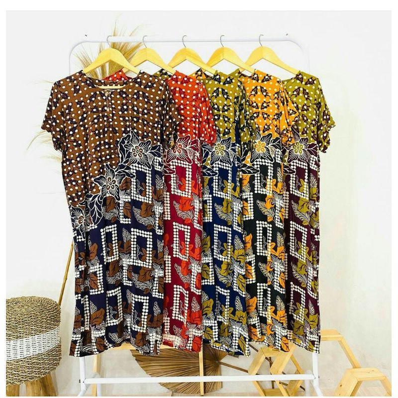 Daster Batik Rayon Murah Base Print Motif Random Busui