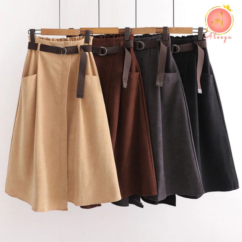 ALEEYA FREE BELT Rok Suede 7/8 / Amber Midi Skirt Suede (2506)