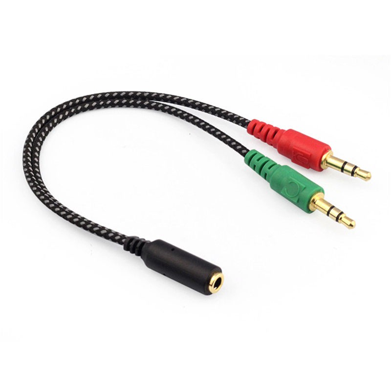 Kabel AUX Audio 3.5mm Female ke 2 x 3.5mm Male Nylon Braided