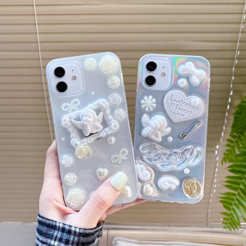 Case Desain Bunga Malaikat 3D Untuk iPhone 13 12 11 Pro MAX Mini X XS MAX XR SE 2022 2020 7 8 Plus