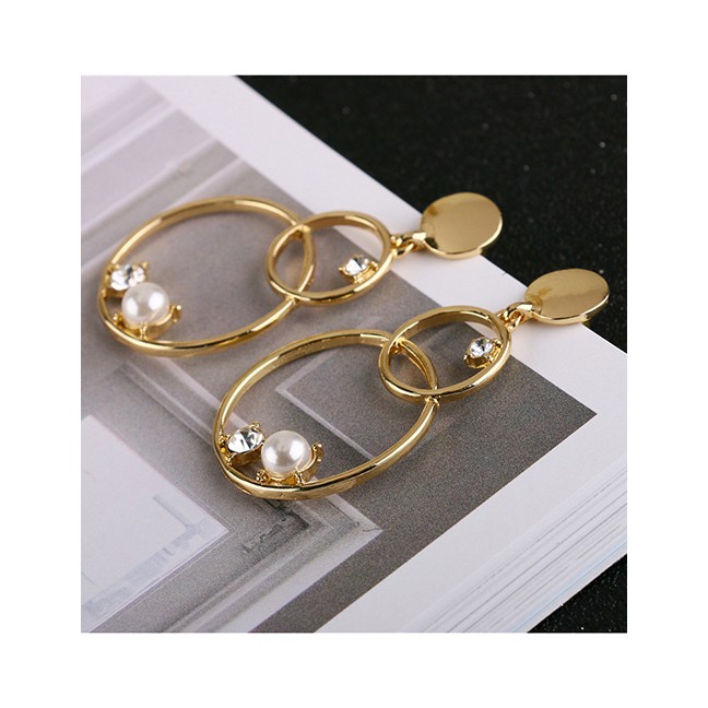 LRC Anting Tusuk Fashion Gold Gemstone Artificial pearl Gourd Ring Earrings D52152