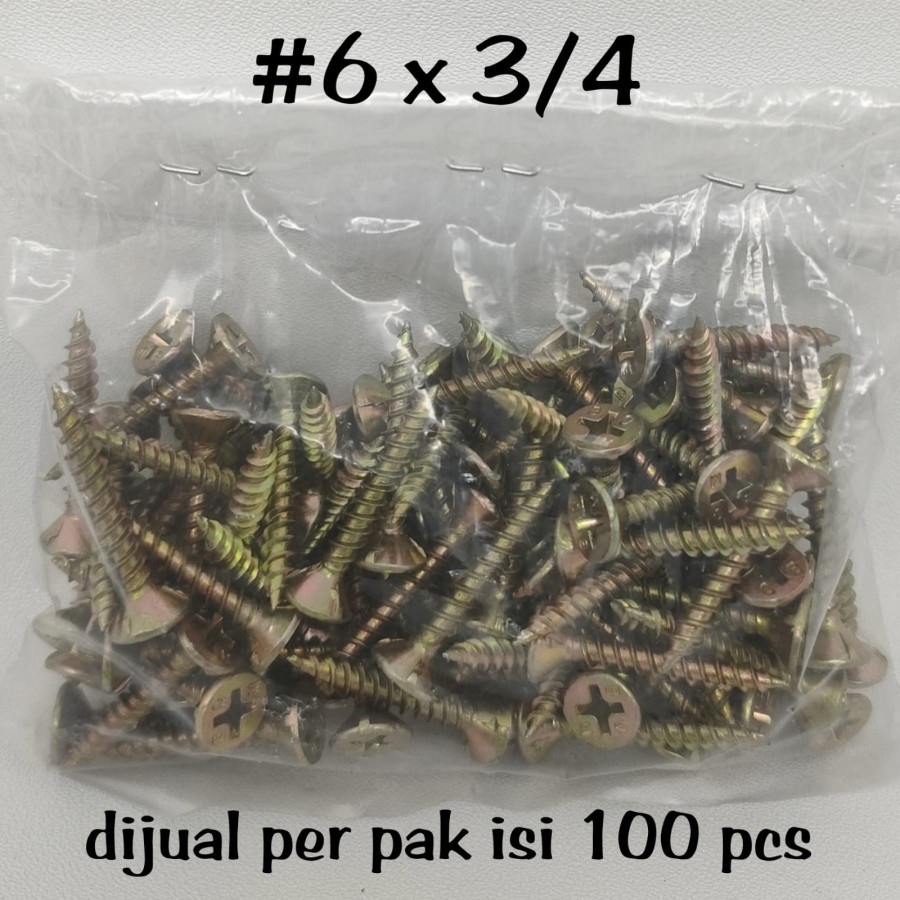 Skrup GRC kuning 6 x 3/4 Calciboard Screw 6 x 1 (per pak isi 100 pcs)