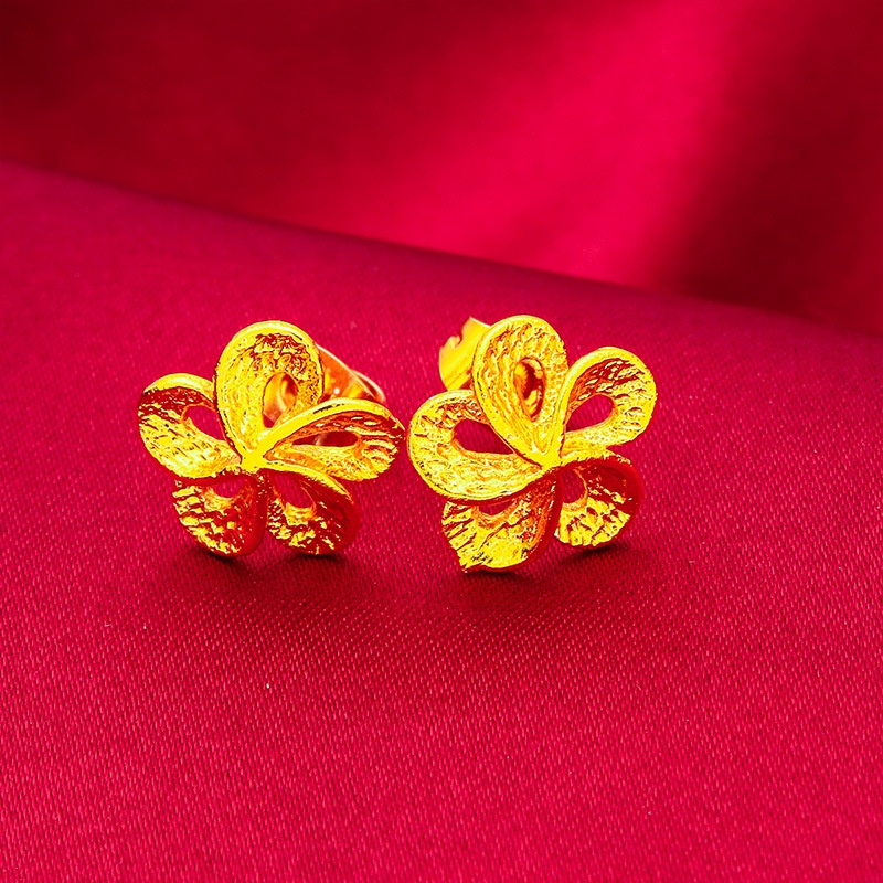 Anting Stud Emas Asli Kadar 375 Desain Bunga Kupu-Kupu Kecil Gaya Korea Untuk Wanita