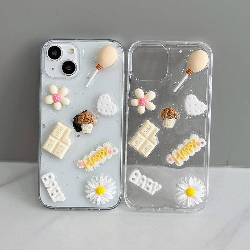 Soft Case Transparan Motif Cokelat Putih 3D Untuk iPhone 13 12 11 Pro MAX Mini X XS MAX XR SE 2022 2020 7 8 Plus