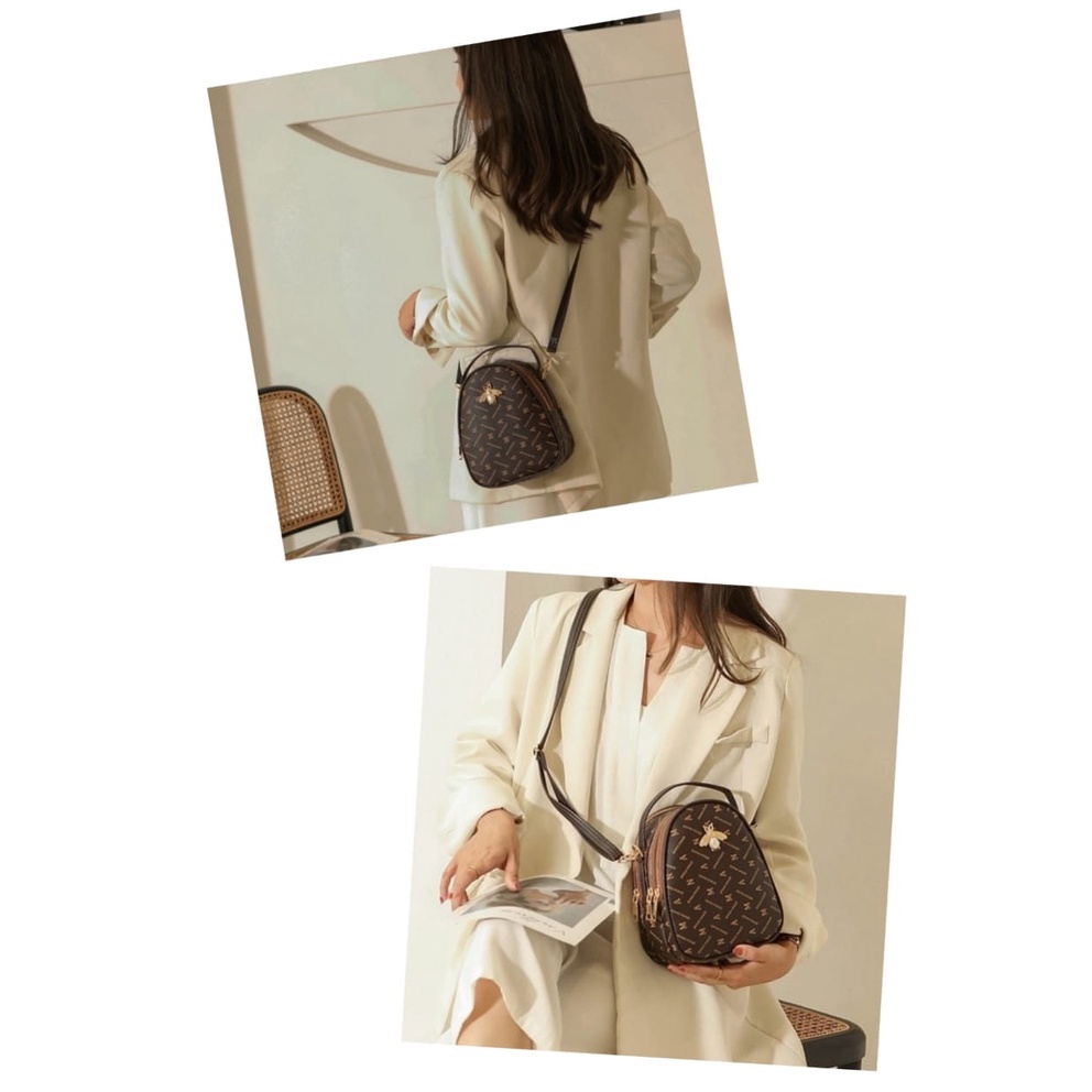 TAS SELEMPANG WANITA KOREA 3 RESLETING KULIT COKLAT MANVE TA471B7 IMPORT BRANDED SLING BAG KECIL BATAM PREMIUM REMAJA KEKINIAN MURAH FASHION CEWEK