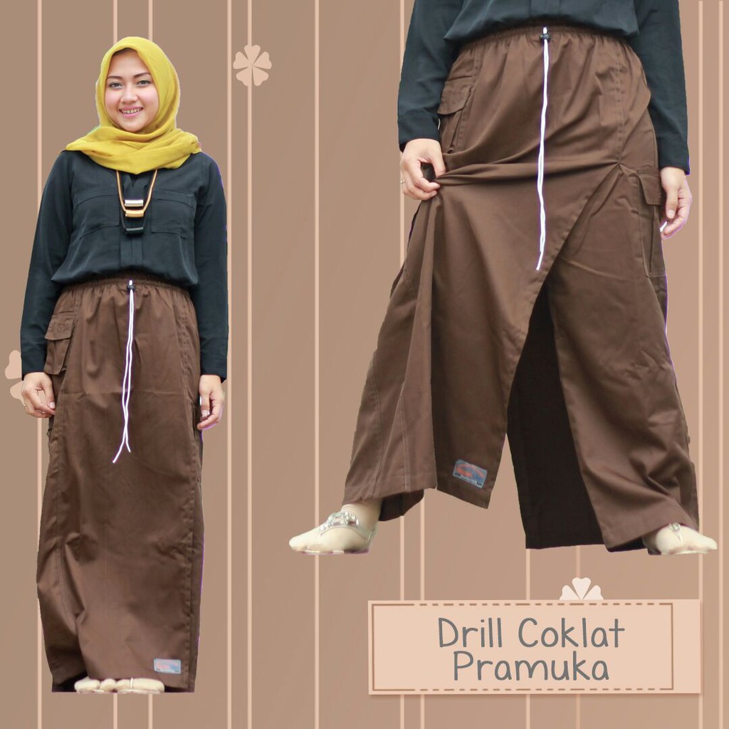 ROKCELANA MUSLIMAH DEWASA COKLAT PRAMUKA BAHAN DRILL - ROK CELANA MUSLIMAH CELANA ROK OUTDOOR