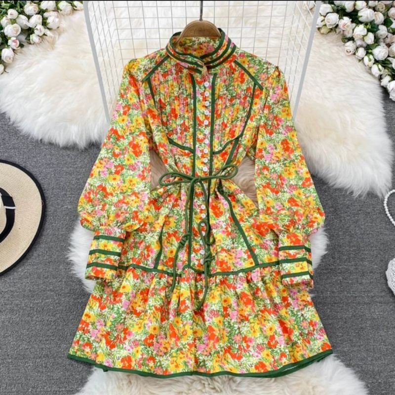 MDLV ~ 46500# Bellaetrix Mini Dress Summer Dress Yellow Flower Import Fashion Import