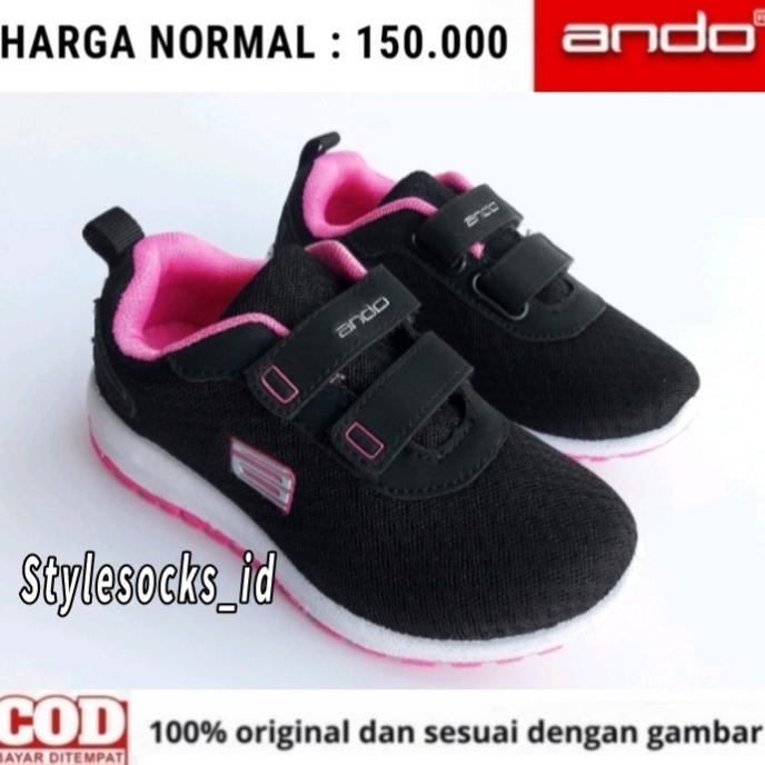 SEPATU ANDO ANAK HITAM PINK ORIGINAL / SEPATU SEKOLAH ANAK PEREMPUAN