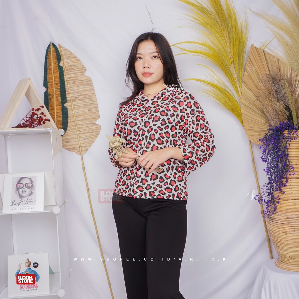 ilook | Kemeja Cute Leopard | Kem Cute Leo | Kemeja Wanita Bahan Creap-3