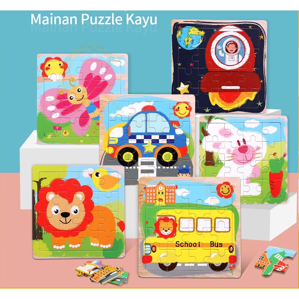 Mainan Puzzle jigzaw kayu kartun hewan mainan stimulasi anak | toys puzzle Kayu anak Mainan kayu edukasi anak | puzzle hewan