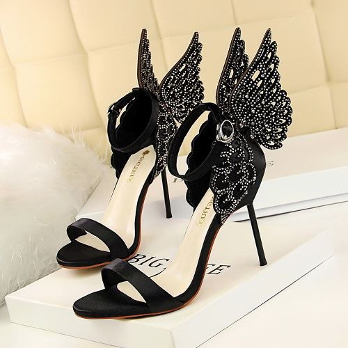 BJS9931 - APRICOT/BLACK/SILVER - Sepatu Heels Pesta Wanita Mewah Elegan 9.5cm SEPATU PESTA WANITA HIGH HEELS WINGS SAYAP BLINK SEPATU HAK FASHION IMPORT TERMURAH TERLARIS TERBARU BAGSTORE JAKARTA JSH9931