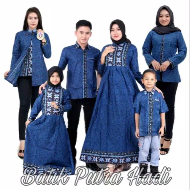 Batik Couple Keluarga Sania Ruffle Ori Ndoro Jowi Dnt Motif Mego Mendung  Biru Termurah Shopee