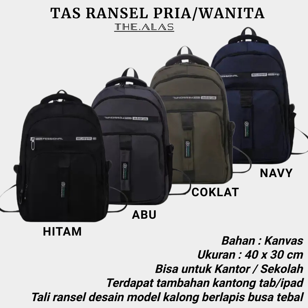 Tas Ransel Pria Laki-Laki Bahan Kanvas / Tas Punggung Sandang Kerja Kantor