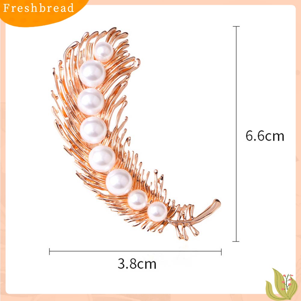 [ TERLARIS]Elegant Women Faux Pearl Inlaid Feather Shape Brooch Pin Corsage Scarf Accessory