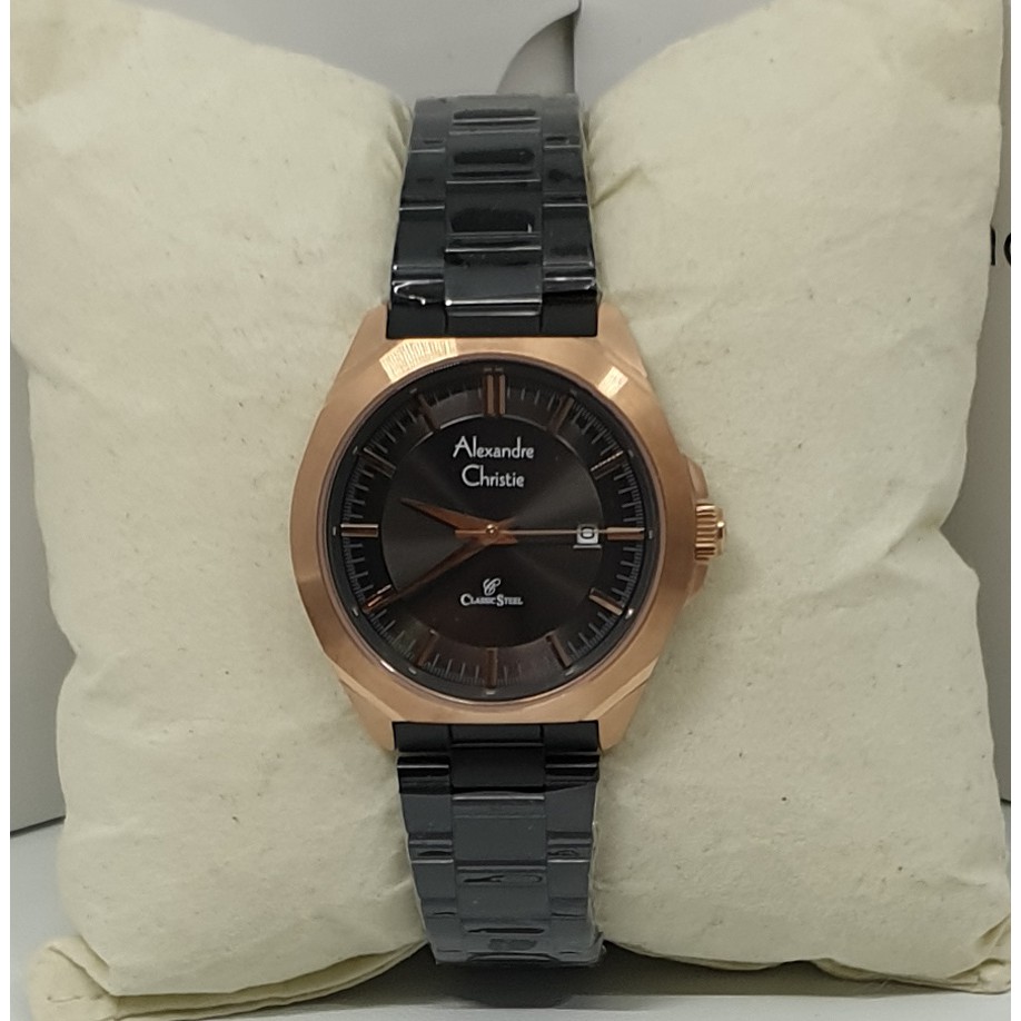 Alexandre Christie Ac8596 Rosegold Black Jam Tangan Wanita Original