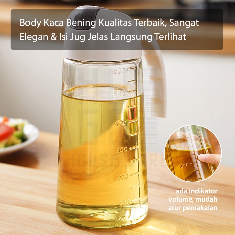 HUGO Botol Minyak Oil Jug Teko Tempat Minyak Goreng Botol Kecap Cuka Serbaguna 630ml Bahan Kaca